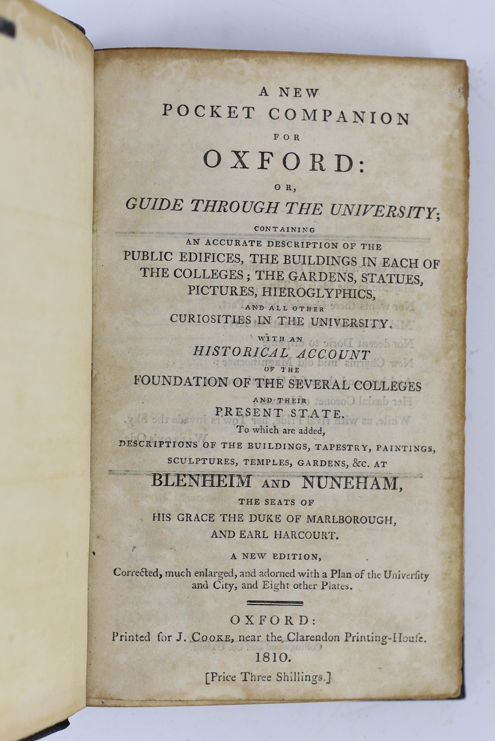 OXON: A New Pocket Companion for Oxford: or, Guide through the University....to which are added, Descriptions (of)....Blenheim, Ditchley, Heythrop, Nuneham, and Stour....new edition, corrected (etc.) folded plan and 6 pl